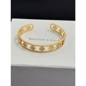 NEW Luxury Open Cuff Bracelet 18K Gold-Plated Mother of Pearl & Pave Diamonds Me